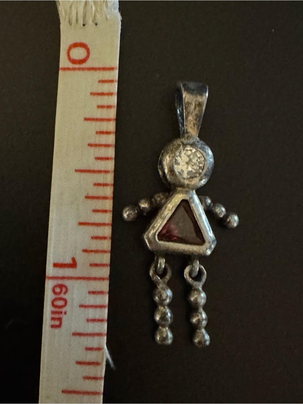 Sterling Silver January Birthstone Girl Charm Pendant Red & Clear CZ - Picture 2 of 3